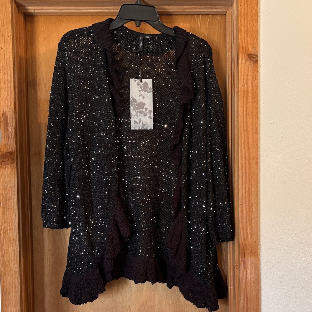 Chic Black Sequin Women's Cardigan